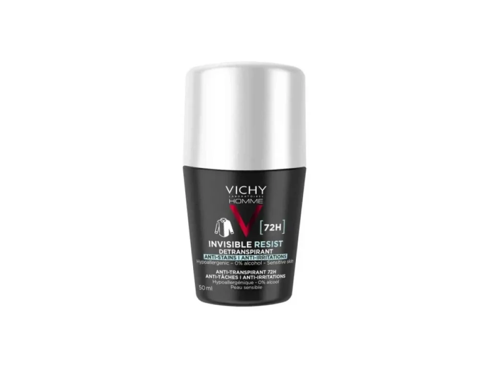 Vichy Homme Invisible Resist 72H Ανδρικό Αποσμητικό Roll-On Κατά των Σημαδιών & της Έντονης Εφίδρωσης, 50ml