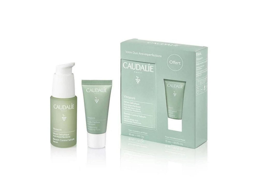 Caudalie Promo Pack Vinopure Blemish Control Salicylic Serum Eνυδατικός Ορός Προσώπου, 30ml & Vinopure Moisturizing Mattifying Fluid Ενυδατική Κρέμα Προσώπου, 15ml, 1σετ