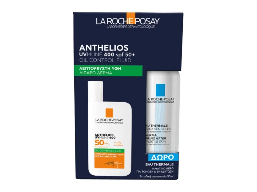 La Roche Posay Promo Anthelios Uvmune 400 Oil Control Gel Cream SPF50+ Αντηλιακή Κρέμα Προσώπου για Ματ Αποτέλεσμα με Άρωμα, 50ml & Δώρο Eau Thermale Ιαματικό Νερό, 50ml, 1σετ