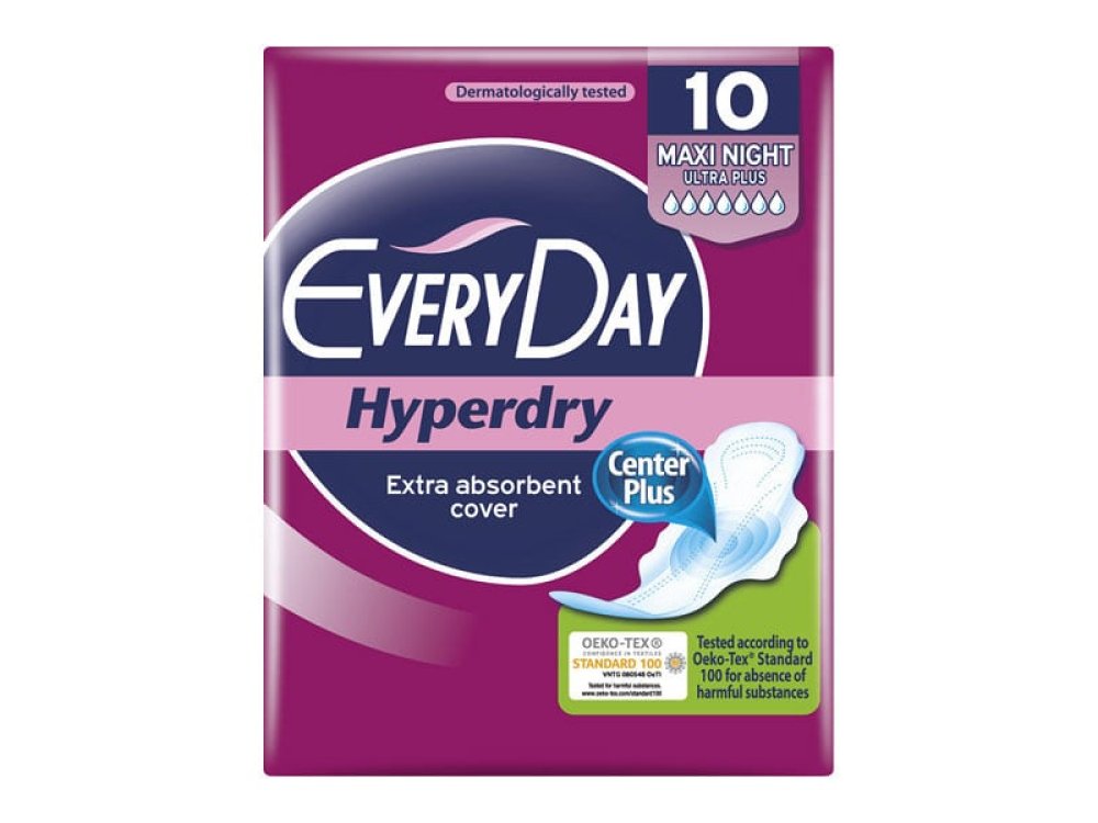 Every Day Hyperdry Maxi Night Ultra Plus, Υπέρ Απορροφητικές Σερβιέτες Νυχτερινής Προστασίας με Φτερά, 10τμχ