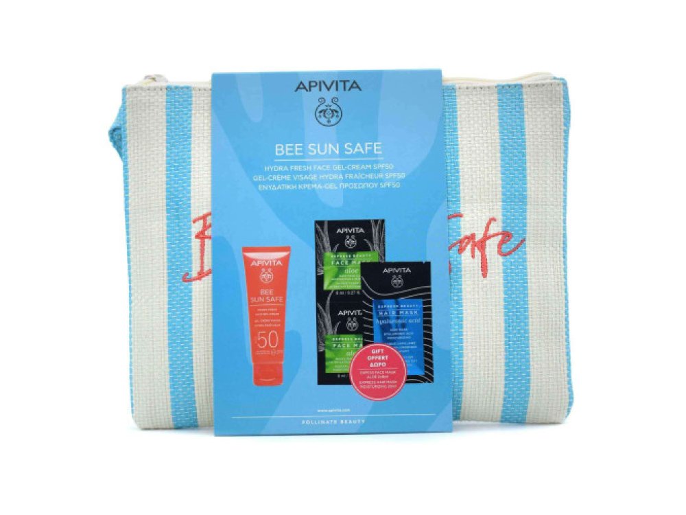 Apivita Set Bee Sun Safe Hydra Fresh Face Gel Cream SPF50 50ml + Δώρο Express Beauty Face Mask Aloe 2x8ml + Express Beauty Hair Mask με Υαλουρονικό Οξύ 20ml