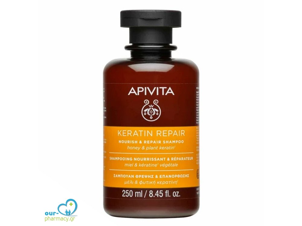 Apivita Keratin Repair Nourish & Repair Shampoo with Honey & Plant Keratin - Σαμπουάν Θρέψης & Επανόρθωσης με μέλι & φυτική κερατίνη, 250ml