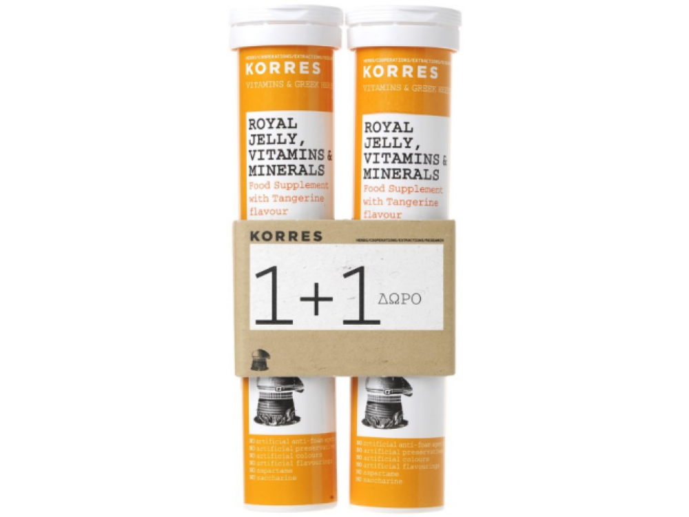 Korres Royal Jelly, Vitamins and Minerals Βασιλικός Πολτός, Βιταμίνες και Μέταλλα 1+1 Δώρο, 18 Αναβράζοντα Δισκία