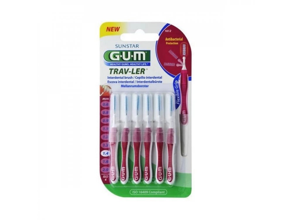 Gum Trav-ler Interdental Brush (1612), Μεσοδόντια Βουρτσάκια 1,4mm Φούξια, 6τμχ