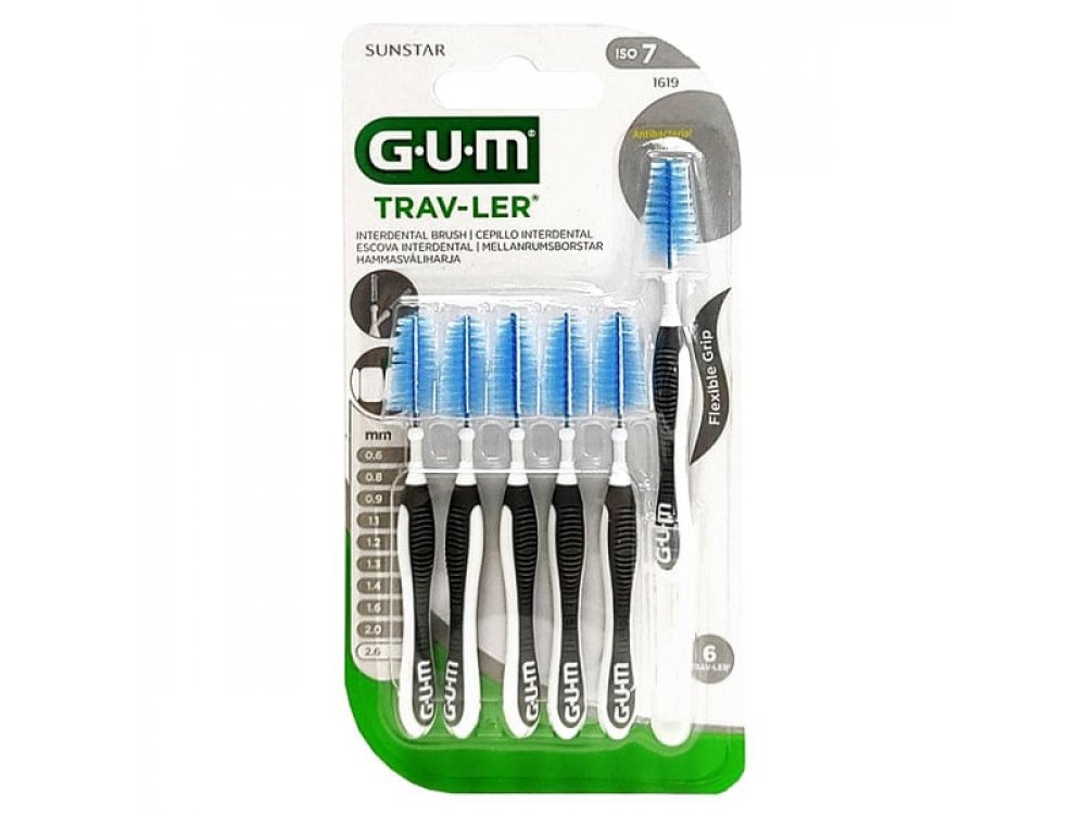 Gum Trav-ler Interdental Brush (1619), Μεσοδόντια Βουρτσάκια 2,6mm Γκρι, 6τμχ