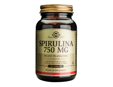 Solgar Spirulina 750mg, Πηγή Πρωτεϊνης για Vegans, για Τόνωση του Οργανισμού & Έλεγχο του Βάρους, 80tabs