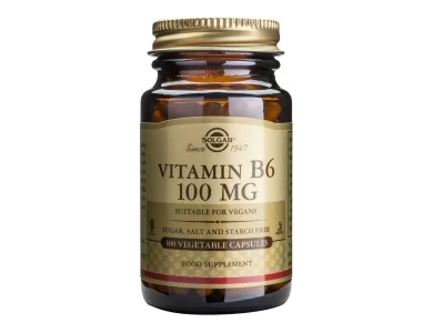 Solgar Vitamin B6 100mg Συμπλήρωμα Διατροφής για την Ομαλή Λειτουργία του Εγκεφάλου - Νευρικού Συστήματος, 100veg.caps