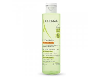 A-DERMA Exomega Control 2in1 Emollient Cleansing Gel, Gel Καθαρισμού για σώμα και μαλλιά, 200ml
