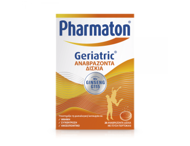Pharmaton Geriatric Ginseng G115, Για Ενέργεια & Πνευματική Ευεξία Αναβράζοντα Δισκία Γεύση Πορτοκάλι, 20tabs