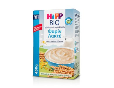 HiPP Bio, Κρέμα Δημητριακών Φαρίν Λακτέ με γάλα και σιμιγδάλι από τον 6m+, 450gr