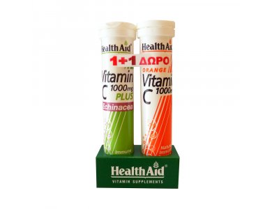HEALTH AID Vitamin C 1000mg+Echinacea -Lemon & 1000mg Πορτοκάλι - 20 + 20 Tabs ΔΩΡΟ