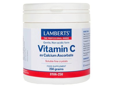 Lamberts Vitamin C as Calcium Ascorbate Συμπλήρωμα Διατροφής Βιταμίνη C σε Μορφή Σκόνης για Τόνωση του Οργανισμού & Ενίσχυση του Ανοσοποιητικού Συστήματος, 250grams