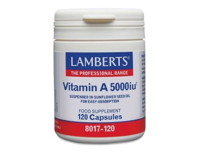 Lamberts Vitamin A 5000iu, Βιταμίνη Α για την Υγεία των Ματιών, των Οστών & του Δέρματος, 120caps