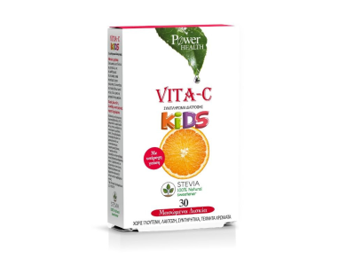 Power Health Vitamin C Kids Stevia Παιδικό Συμπλήρωμα Διατροφής Με Γεύση Πορτοκάλι σε Μασώμενα Δισκία, 30tabs