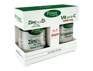 POWER HEALTH Platinum Zink Plus D3 15mg/2000iu 30caps, +Δώρο Vitamin C 1000mg 20tabs