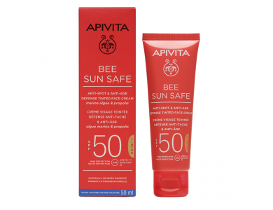 Apivita Bee Sun Safe Tinted SPF50, Αντηλιακή Κρέμα Προσώπου κατά των Πανάδων και των Ρυτίδων με Χρώμα, 50ml