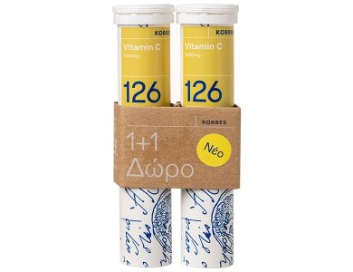 Korres 126 Vitamin C 1000mg 1+1 Δώρο, Για την Ενίσχυση του Ανοσοποιητικού, σε Αναβράζοντα Δισκία, 2x18tabs