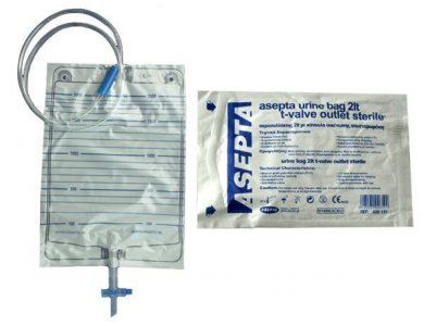 Asepta Urine Bagwith T-valve outlet sterile, Ουροσυλλέκτης με Κάνουλα εκκένωσης αποστειρωμένος 2lt