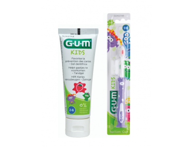 GUM Promo Kids Touthbrush Purple 3-6 Years & Kids Toothpaste Strawberry 50ml, 2τμχ