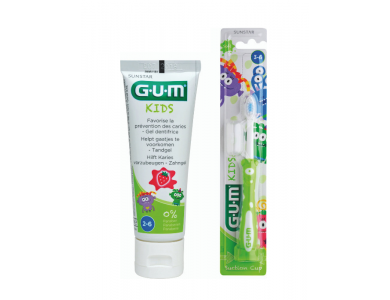 GUM Promo Kids Touthbrush Green 3-6 Years & Kids Toothpaste Strawberry 50ml, 2τμχ