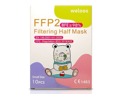 10 x Welooo, Παιδική Μάσκα Προσώπου Υψηλής Προστασίας FFP2 (BFE>98%) Μίας Χρήσης, 10τμχ