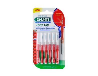 Gum Trav-ler Interdental Brush (1314), Μεσοδόντια Βουρτσάκια 0,8mm Κόκκινα, 6τμχ