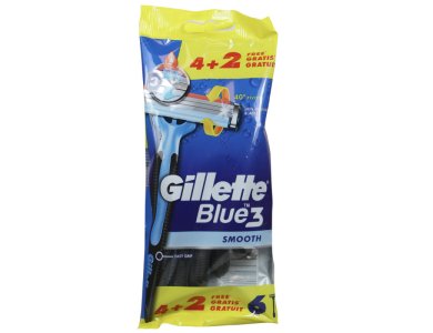Gillette Blue3 Smooth, Ανδρικά Ξυραφάκια Μιας Χρήσης 4+2τμχ Δώρο, 6τμχ