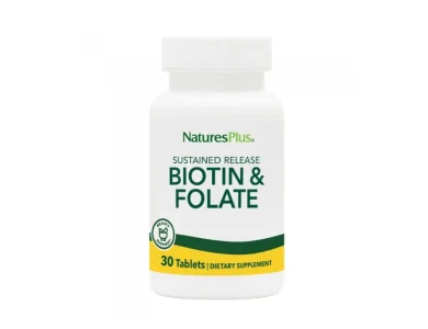 Natures Plus Biotin & Folate Συμπλήρωμα Διατροφής Για Την Καλή Υγεία Των Μαλλιών & Του Δέρματος, 30tabs